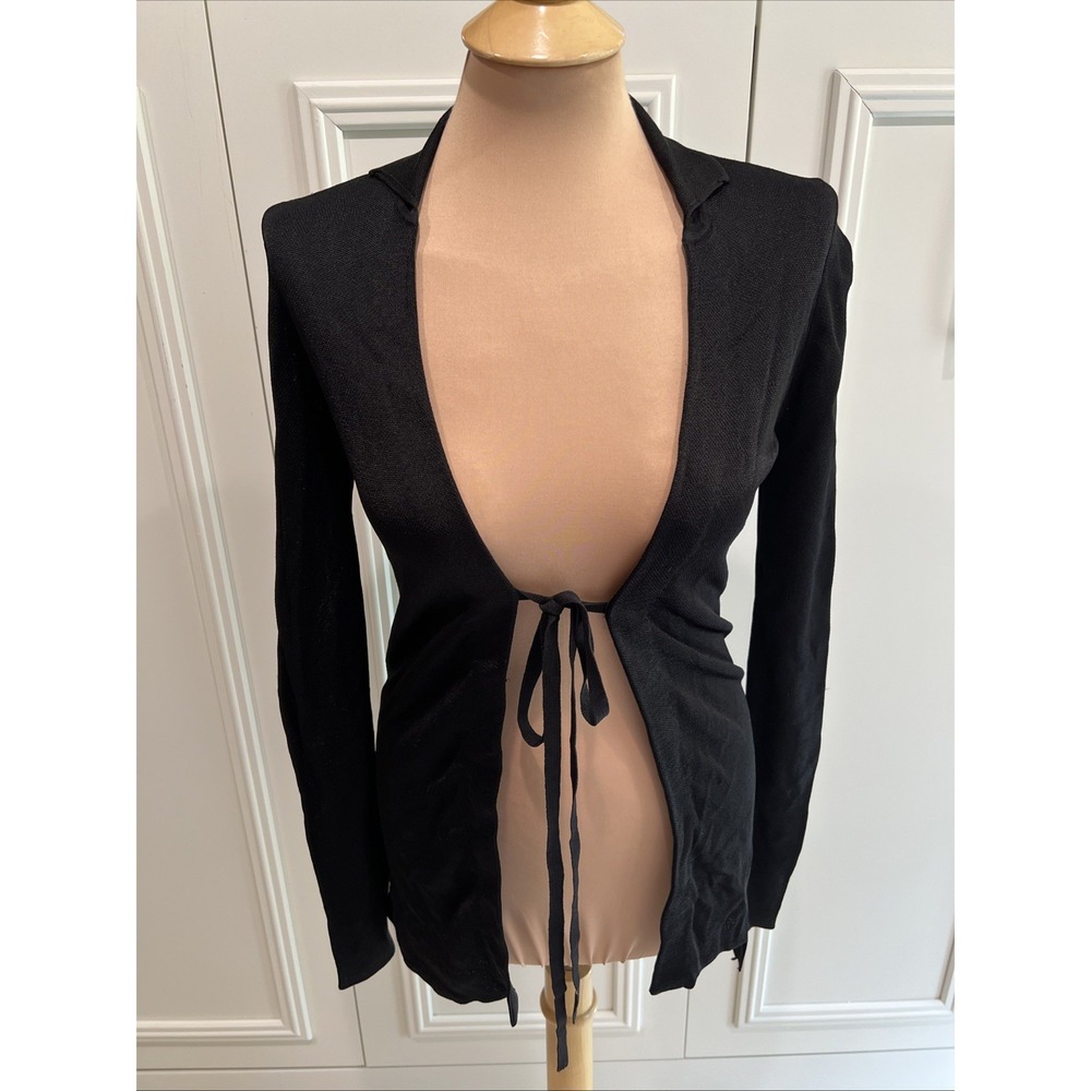 Karen Millen Black Tie Front Cardigan Sweater Minimalist Capsule Designer